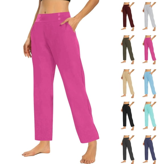 Wide Leg Yoga Pants Womens Oversize Autumn Workout Out Leggings Stretch Waist Button Pocket Yoga Gym Loose Pants