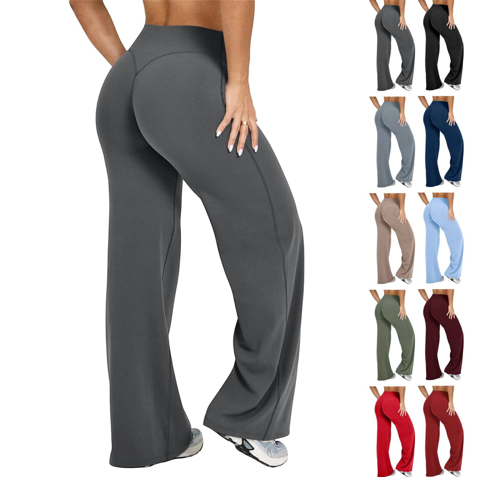 Wide Leg Yoga Pants Womens Straight Leggings Bottoms High Waist Stretchy Comfy No Front Seam Yoga Workout Athletic Gym Pants Dark Gray 2XL