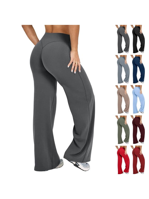 Wide Leg Yoga Pants Womens Straight Leggings Bottoms High Waist Stretchy Comfy No Front Seam Yoga Workout Athletic Gym Pants Dark Gray S