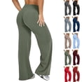 thumbnail image 1 of Wide Leg Yoga Pants Womens Straight Leggings Bottoms High Waist Stretchy Comfy No Front Seam Yoga Workout Athletic Gym Pants Green S, 1 of 7