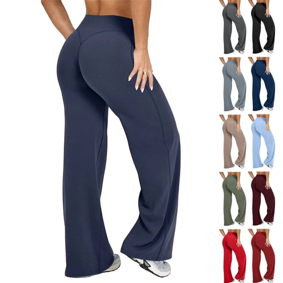 Wide Leg Yoga Pants Womens Straight Leggings Bottoms High Waist Stretchy Comfy No Front Seam Yoga Workout Athletic Gym Pants Navy XL
