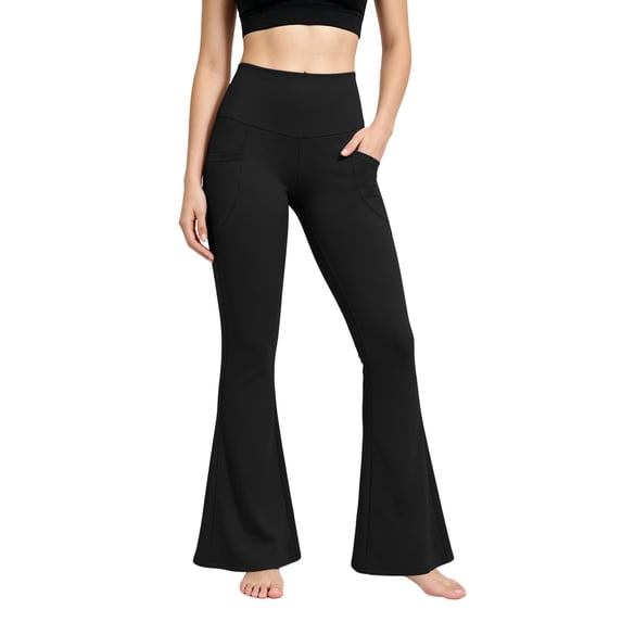 Wide Leg Yoga Pants for Women Baeitkot High Rise Stretchy Bootcut Leggings with Side Pockets for Workout & Daily Black L