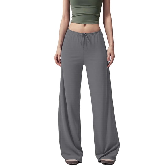 Wide Leg Yoga Pants for Women Elastic Waist Drawstring Pants Solid Color Workout Leggings Casual Comfy Trousers for Daily Wear