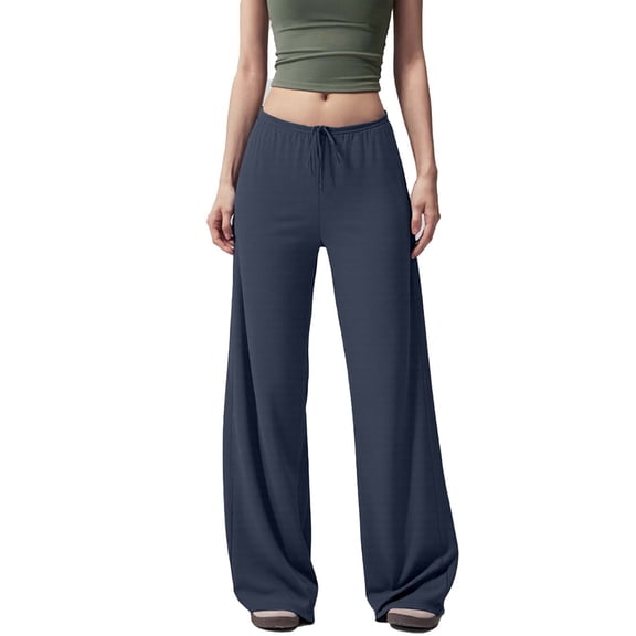 Wide Leg Yoga Pants for Women Elastic Waist Drawstring Pants Solid Color Workout Leggings Casual Comfy Trousers for Daily Wear