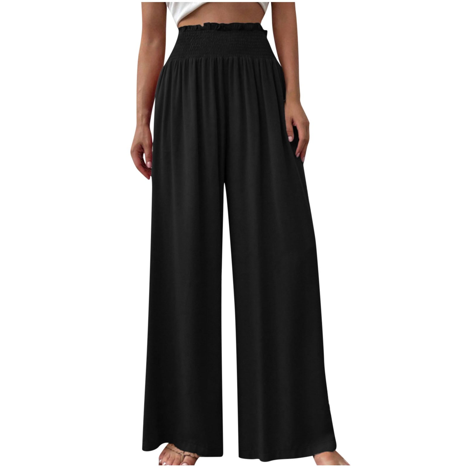 BLVB Flowy Pants For Women Comfy Wide Leg Pants Trousers Summer High Waisted Beach Palazzo Pants 2024