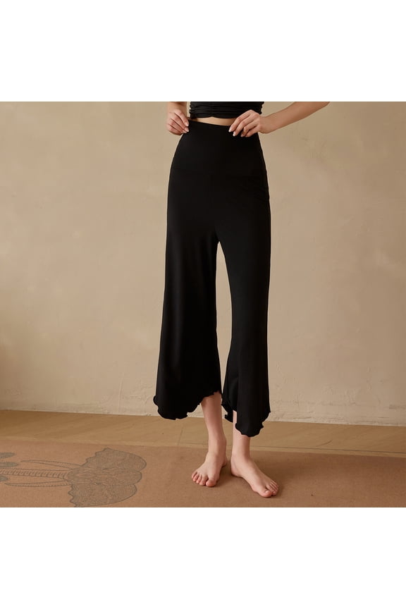Wide Leg Yoga Pants for Women High Waisted Flowy Palazzo Trousers Soft Stretchy Lounge Bottoms Split Hem Dance Workout Activewear