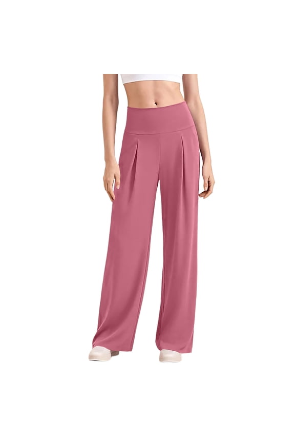 Wide Leg Yoga Pants for Women High Waisted Pleated Comfy Stretchy Work Dress Pants Casual Loose Pull on Sweatpants Pink 2XL