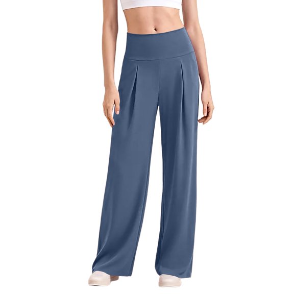 Wide Leg Yoga Pants for Women High Waisted Pleated Comfy Stretchy Work Dress Pants Casual Loose Pull on Sweatpants Royal Blue S