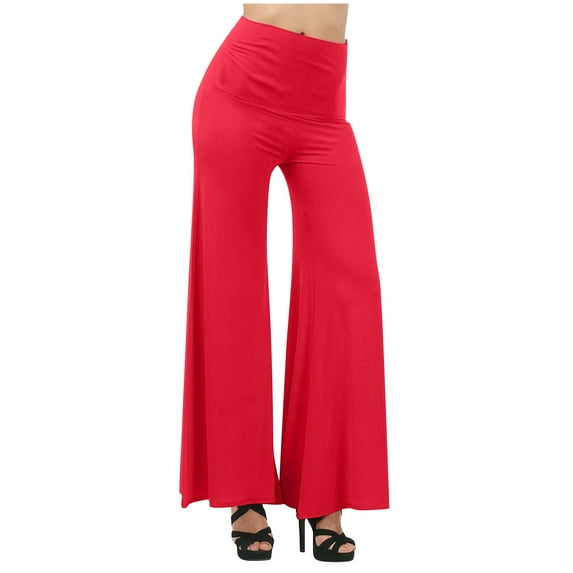 Wide Leg Yoga Pants for Women Loose Comfy Flare Sweatpants with Pockets High Waist Stretch Pants Red XL