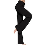 QILAKOG Wide Leg Yoga Pants for Women Loose Comfy Flare Sweatpants with Pockets High Waist Stretch Pants Regular Fit Trouser Pant Black M