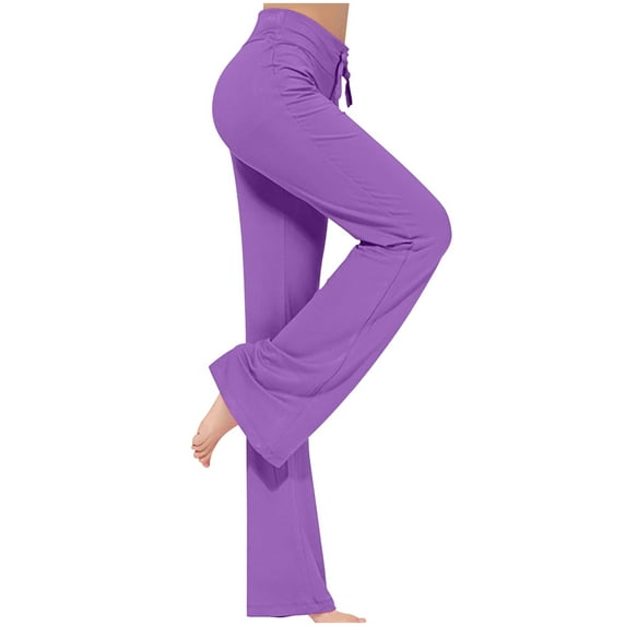 Wide Leg Yoga Pants for Women Loose Comfy Flare Sweatpants with Pockets High Waist Stretch Pants Regular Fit Trouser Pant Purple S