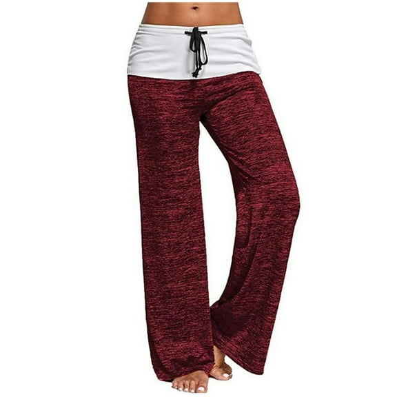Wide Leg Yoga Pants for Women Sweatpants with Pockets Yoga Pants Flare Lounge Pants Loose High Waist Comfy Workout Dance Red M