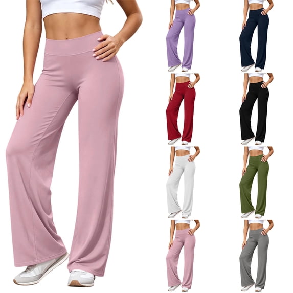 Wide Leg Yoga Pants for Women Zaewscy Women's Fashion Solid Color High Waist Yoga Pant Running Yoga Leisurely Pants Pink XXL