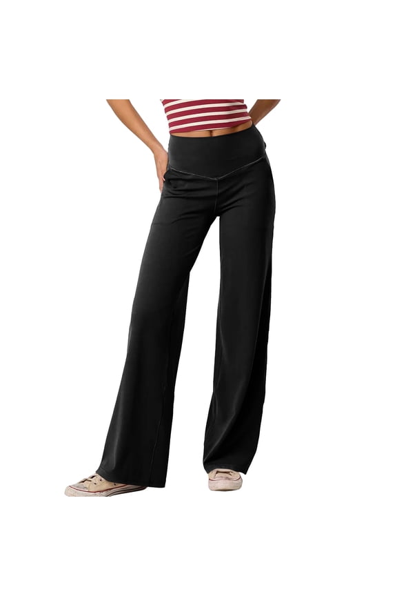 Wide Leg Yoga Pants for Women with Pockets High Waist Tummy Control Casual Loose Gym Workout Athletic Lounge Pants Black M