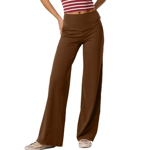 Wide Leg Yoga Pants for Women with Pockets High Waist Tummy Control Casual Loose Gym Workout Athletic Lounge Pants Coffee L