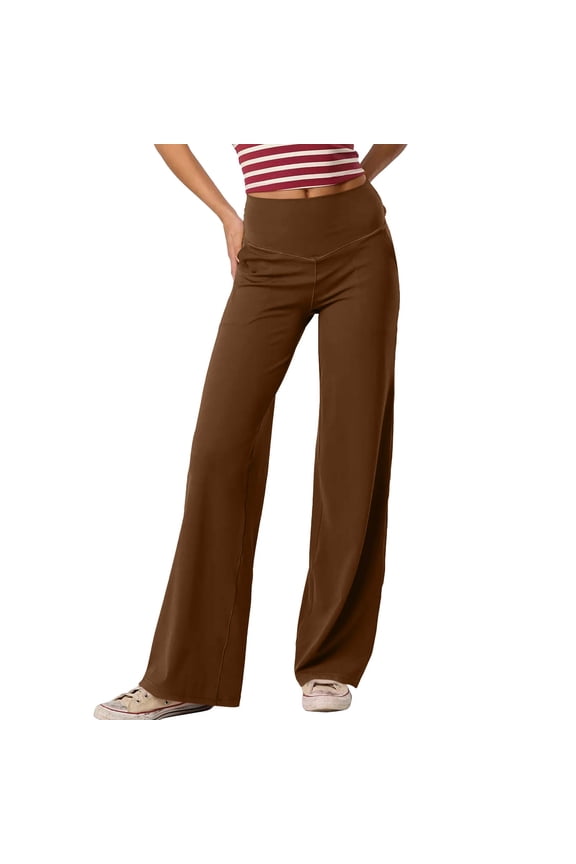 Wide Leg Yoga Pants for Women with Pockets High Waist Tummy Control Leggings Casual Loose Gym Workout Athletic Lounge Pants Coffee 2XL