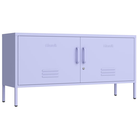 Wide Lockable Metal TV Stand with Accent Cabinet Locker, Heavy Duty Entertainment Center for Bedroom, Adjustable Shelves & 2 Doors, Multifunctional Storage Cabinet for Home 22"H X 35.4"W X 13.8"D