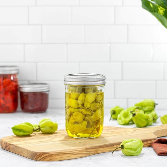 Wide Mason Jars with Airtight Lids, Labels and Measures, Lead Free Glass, 16 oz. Set of 6