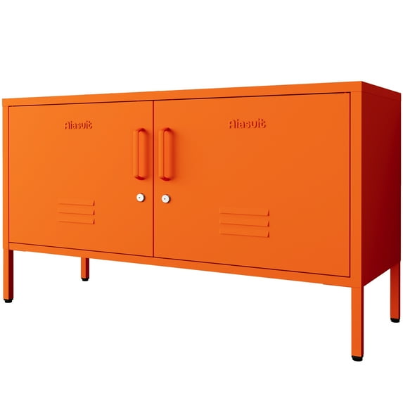 Wide Metal Locker Accent Storage Cabinet Bedroom Lockable TV Stand 2 Doors Home Multifunction Storage Cabinet Orange Size: 24”H x 39.4”W x 15”D
