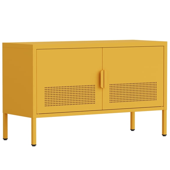 Wide Metal TV Stand Storage Cabinet with Accent Cabinet, Entertainment Center Cabinet for Home, Locker for Office Living Room for Office Home, Entryway and Hallway Yellow