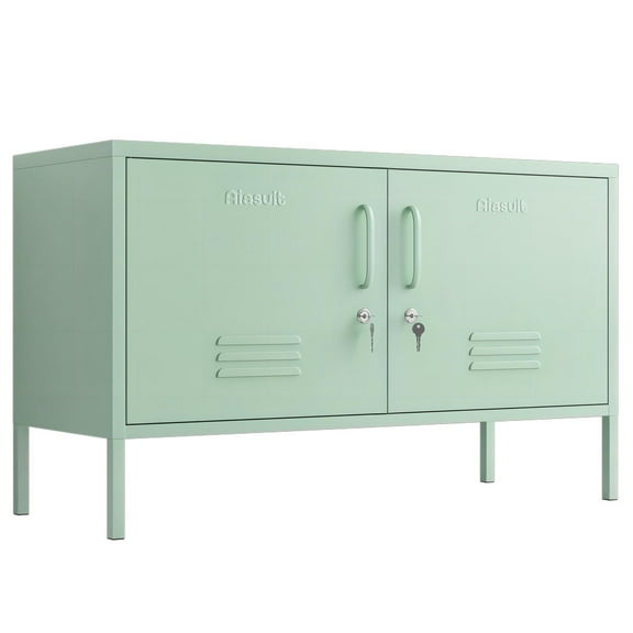 Wide Metal TV Stand Storage Cabinet Entertainment Center Cabinet for Home TV Stand Lockable lockers ffice Living Room Green Size: 24”H x 39.4”W x 15”D