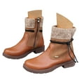 thumbnail image 1 of Wide Mid Calf Boots for Women Vintage Casual Leather Knit Low Heel Combat Riding Work Booties, 1 of 8