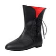 thumbnail image 1 of Wide Mid Calf Combat Boots for Women Roman Retro Middle Century Leather No Heel Side Zipper Horse Riding Booties Black Size 6, 1 of 5