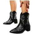 thumbnail image 1 of Wide Mid Calf Cowboy Boots for Women 2025 Classic Embroidered Leather Pointed Toe Chunky Heel Western Cowgirl Ankle Booties Casual Winter Fall Short Boots, 1 of 6
