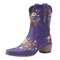 thumbnail image 1 of Wide Mid Calf Cowboy Boots for Women Bohemian Floral Embroidered Leather Pointed Toe Cowgirl Riding Boots, 1 of 6