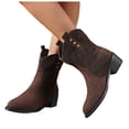 thumbnail image 1 of Wide Mid Calf Cowboy Boots for Women Ethnic Tassel Suede Pointed Toe Western Cowgirl Riding Boots, 1 of 5