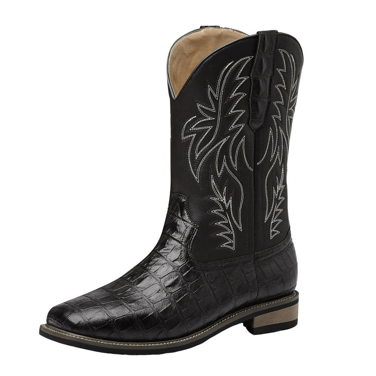 Wide Mid Calf Cowboy Boots for Women Men Classic Embroidered