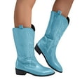 thumbnail image 1 of Wide Mid Calf Cowboy Cowgirl Boots for Women 2025 Metallic Glitter Leather Pointed Toe Low Heel Slip on Winter Fall Booties, 1 of 6