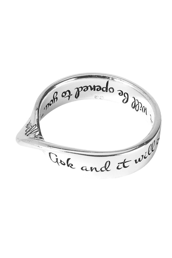 35-8335 Ask Seek Knock Wide Mobius Silver Plated Metal Women's Fashion Ring, Size 8