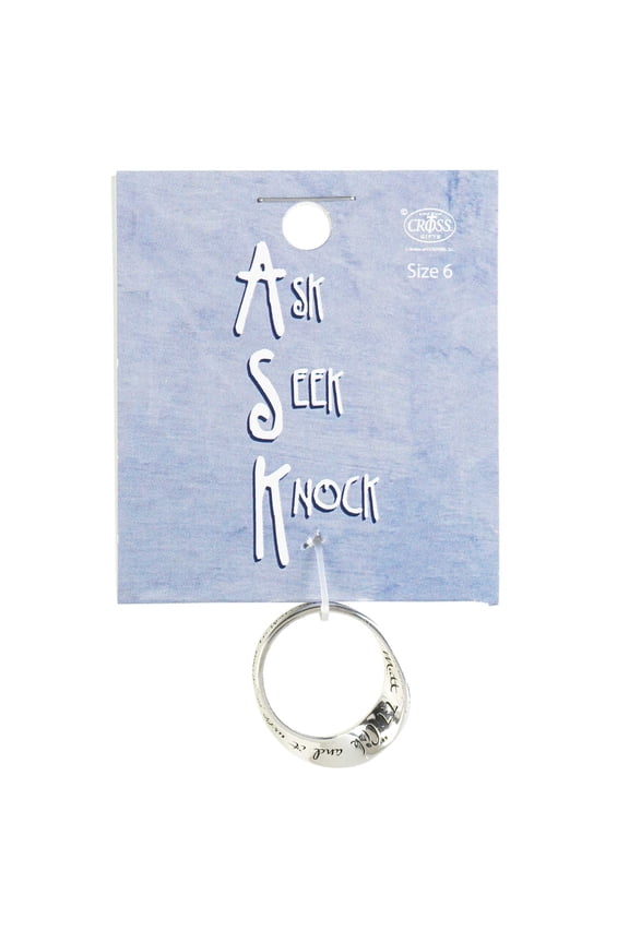 35-8336 Ask Seek Knock Wide Mobius Silver Plated Metal Women's Fashion Ring, Size 9