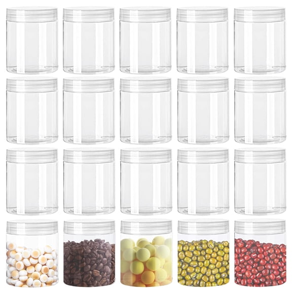 Wide Mouth 4oz Plastic Jars, 20 Pack Empty Containers for Slime Making Candy Storage Beads Lotion Cosmetics, Clear