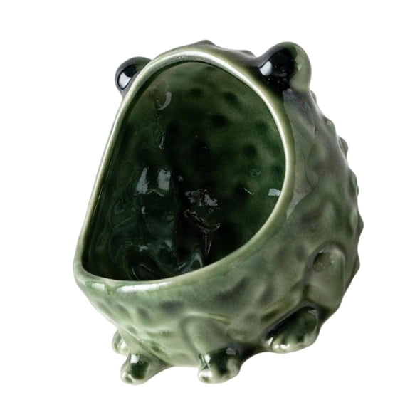 Wide Mouth Ceramic Storage Container, Frog Figurine Tabletop Holder Tray for Small Supplies, Decorative Entryway Jar