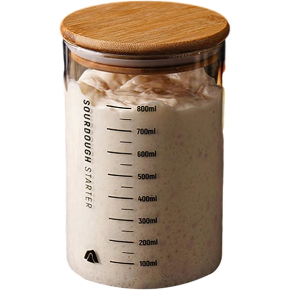 Wide Mouth Glass Fermenting Vessel – Clear Sourdough Starter Jar with Wooden Lid, Home Baking Tool, Fermentation Crock for Bread Making Supplies & Kitchen Accessories