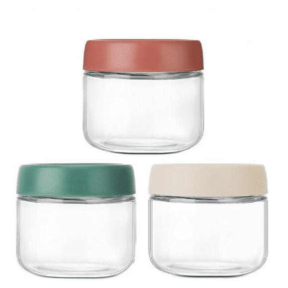 3Pack Overnight Oats Containers with Lids,10oz Glass Jar with Scew Lid,Salad Dressing Fruit Veggies Sauce Snacks Meal Prep Food Containers,Spice Jars,Wide Mouth Storage Containers
