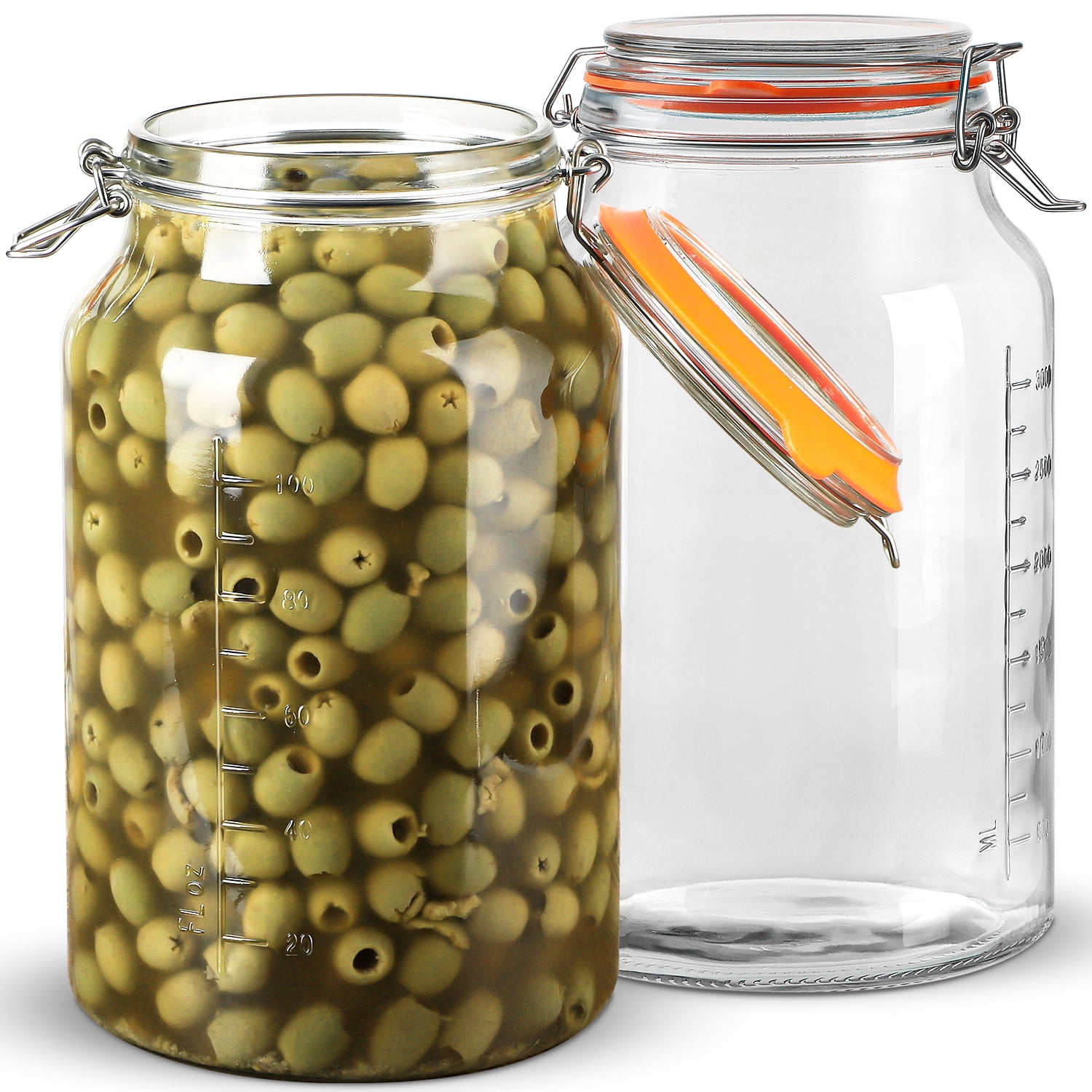 2 Pack 1.1 Gallon Syntic Food Storage Glass Clamp Jar with Hinged Lids ...
