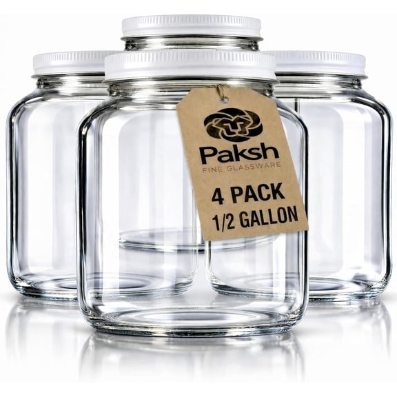Wide Mouth Glass Mason Jar 64 Oz - 4 Pack Mouth, Airtight Lid, USDA Approved BPA-Free Dishwasher Safe Canning for Fermenting, Sun Tea, Kombucha, Dry Food Storage, Clear