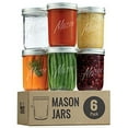 thumbnail image 1 of Wide-Mouth Glass Mason Jars, 16-Ounce (6-Pack) Glass Canning Jars with Silver Metal Airtight Lids and Bands with Chalkboard Labels, for Canning, Preserving, Meal Prep, Overnight Oats, Jam, Jelly, 1 of 7