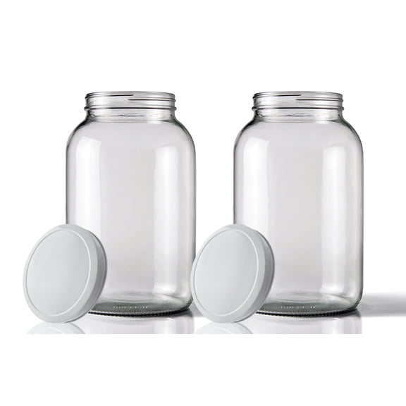 Wide Mouth Jar 1 Gal w/ 110mm White Metal Cap x2