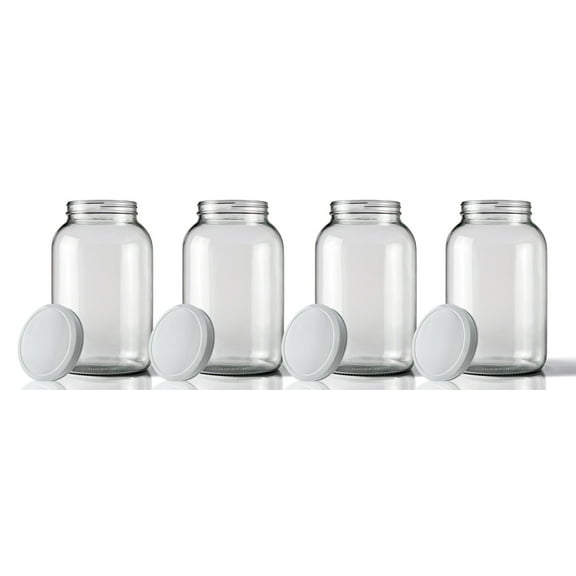Wide Mouth Jar 1 Gal w/ 110mm White Metal Cap x4