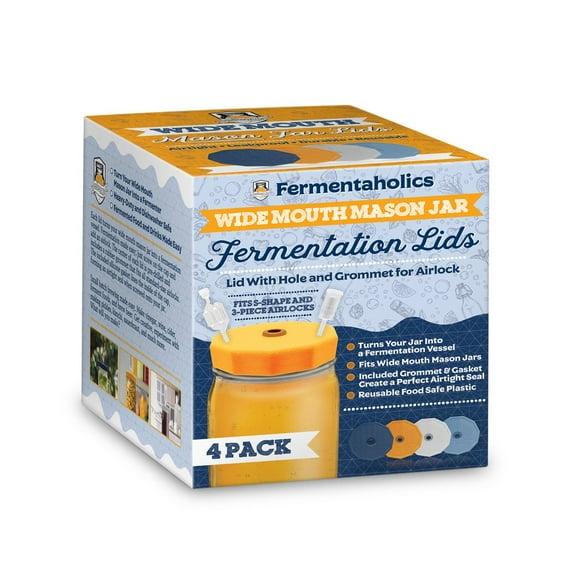 Wide Mouth Mason Jar Fermentation Lids - Turns Your Jar Into A Fermentation Vessel - Lid With Hole & Grommet For Airlock - Fits Wide Mouth M