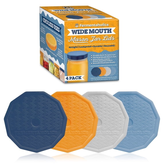 Wide Mouth Mason Jar Lids - Store Food, Liquids, Beauty Supplies, & More - Fits Wide Mouth Mason Jars - Airtight & Leakproof - Reusable Food