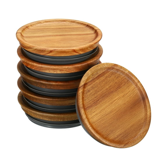 Uxcell 90mm Wide Mouth Mason Jar Lids Wooden Storage Canning Jar Lids Ball Jars Bamboo Wooden Lids 6Pcs