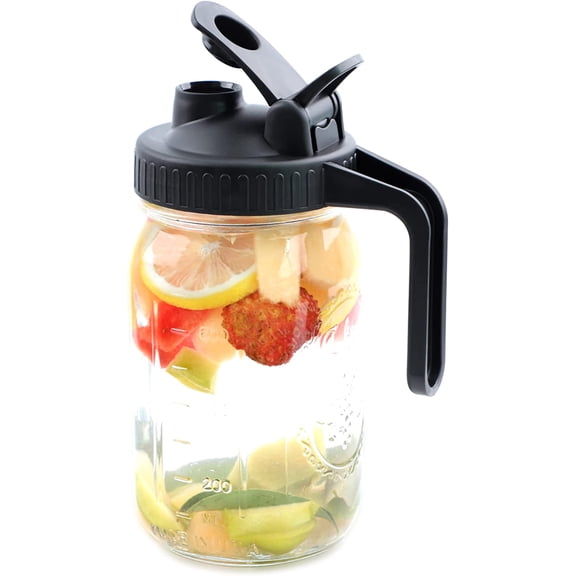 Wide Mouth Mason Jar Pitcher 32 OZ With Pour Spout And Handle Airtight Leak-proof Glass Pitcher With Flip Lids For Iced Tea, Milk, Sun Tea, Lemonade