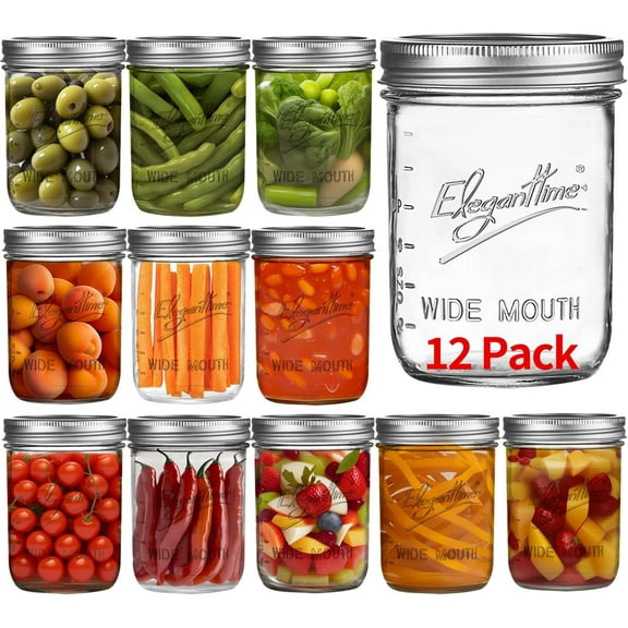 Wide Mouth Mason Jars 16 oz,12 Pack Canning Jars with Lids,Airtight Container Glass Jars for Candles,Home Decor,Overnight Oats,Fruit Preserves,Jam or Jelly