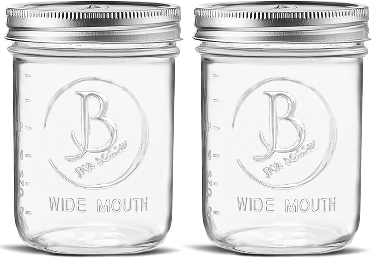 Clear Glass Wide Mouth Mason Jars with Clip-On Lids - 16 oz (2 Pack)