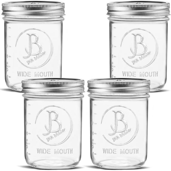 Wide Mouth Mason Jars 16 oz - (4 Pack)